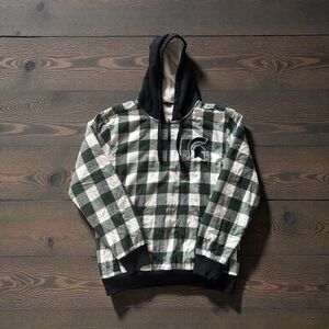 Michigan State Spartans Check Flannel Quarter Zip Fleece Lined Hoodie Men Large